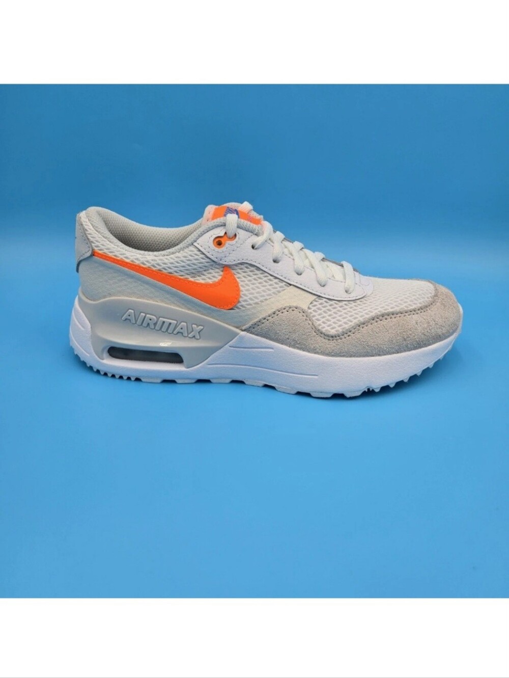 Nike Kids Air Max Systm (GS) Sneaker - White with Orange Swoosh DQ0284 114 5y